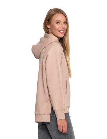 Bluzy - Bluza damska dresowa bawełniana luźna ocieplana BEŻOWY - produkt 2