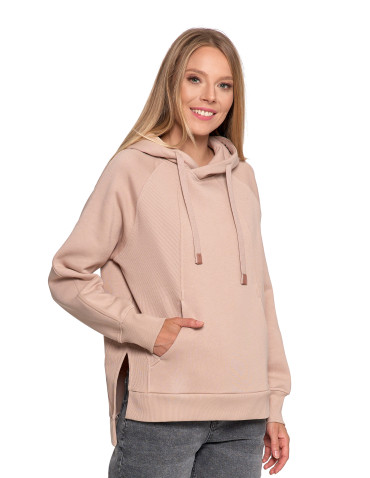 Bluzy - Bluza damska dresowa bawełniana luźna ocieplana BEŻOWY - produkt 1