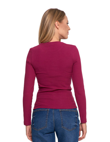 Bluzki i koszule - Bluzka damska prążkowana z długim rękawem RÓŻOWY - produkt 4