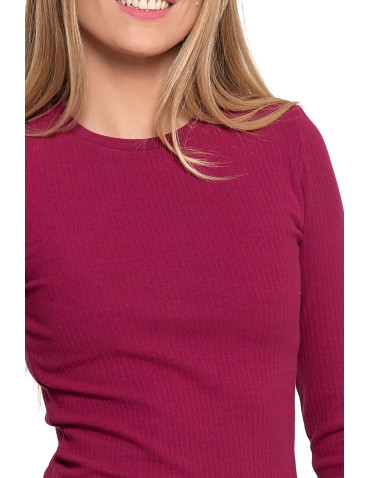 Bluzki i koszule - Bluzka damska prążkowana z długim rękawem RÓŻOWY - produkt 3