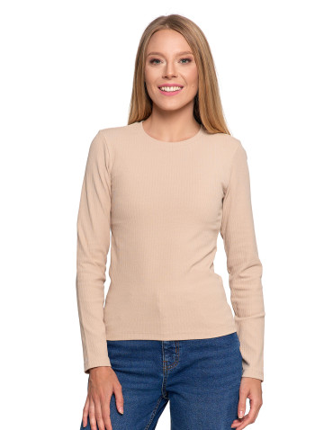 Bluzki i koszule - Bluzka damska prążkowana z długim rękawem KREMOWY - produkt 7
