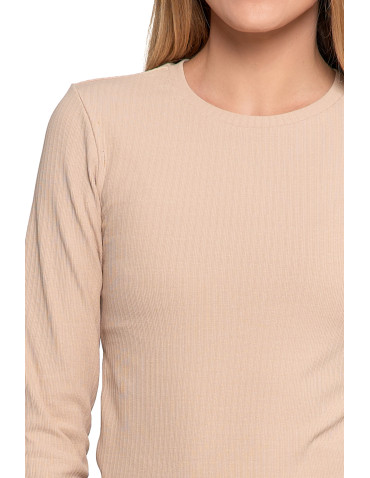 Bluzki i koszule - Bluzka damska prążkowana z długim rękawem KREMOWY - produkt 3