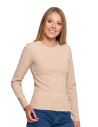 Bluzka damska prążkowana z długim rękawem KREMOWY