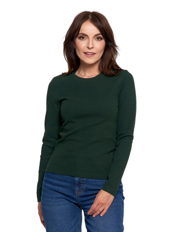 Bluzki i koszule - Bluzka damska prążkowana z długim rękawem ZIELONY - produkt 1
