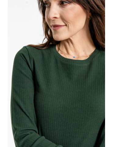 Bluzki i koszule - Bluzka damska prążkowana z długim rękawem ZIELONY - produkt 3