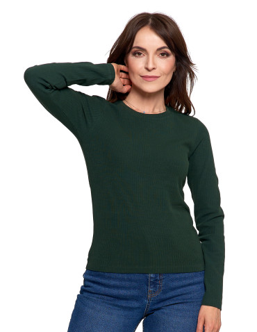 Bluzki i koszule - Bluzka damska prążkowana z długim rękawem ZIELONY - produkt 5