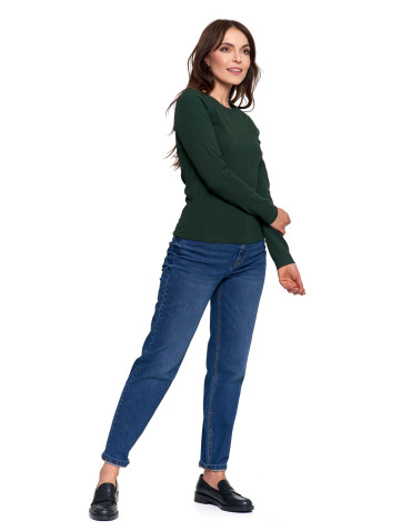 Bluzki i koszule - Bluzka damska prążkowana z długim rękawem ZIELONY - produkt 7