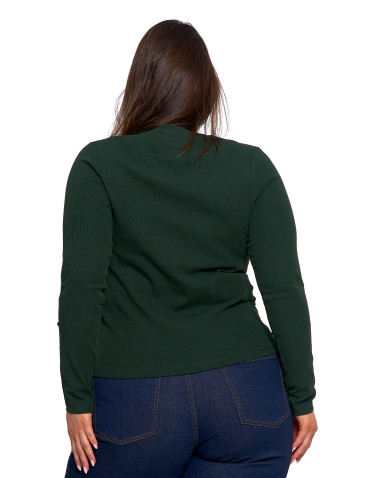 Bluzki i koszule - Bluzka damska prążkowana z długim rękawem ZIELONY - produkt 12
