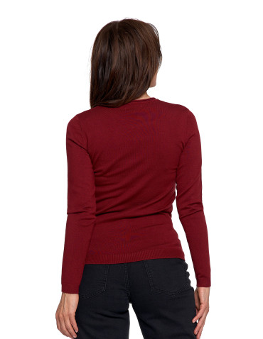 Swetry - Sweter damski cienki z wiskozy z długim rękawem BORDOWY - produkt 4