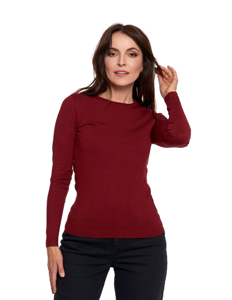 Swetry - Sweter damski cienki z wiskozy z długim rękawem BORDOWY  - produkt moraj.pl 2