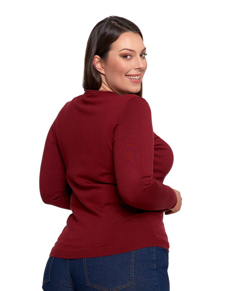 Swetry - Sweter damski cienki z wiskozy z długim rękawem BORDOWY  - produkt moraj.pl 11