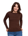 Sweter damski cienki z wiskozy z długim rękawem BRĄZOWY