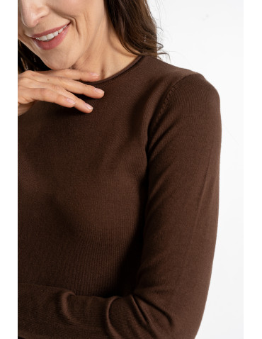 Swetry - Sweter damski cienki z wiskozy z długim rękawem BRĄZOWY - produkt 9
