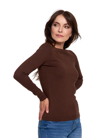 Swetry - Sweter damski cienki z wiskozy z długim rękawem BRĄZOWY - produkt 2