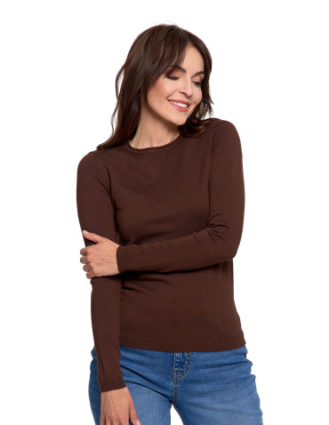 Swetry - Sweter damski cienki z wiskozy z długim rękawem BRĄZOWY - produkt 8