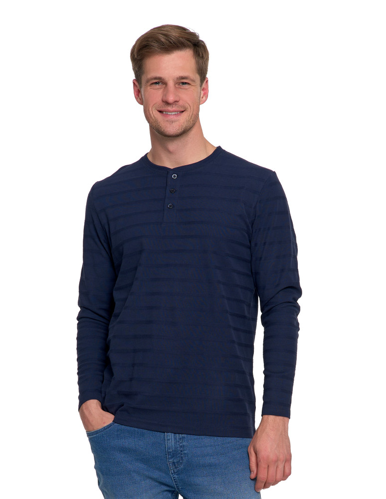 Koszulki, topy, koszule - Koszulka męska longsleeve bawełniany z guzikami GRANATOWY - produkt moraj.pl 1