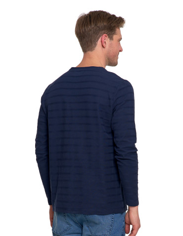 Koszulki, topy, koszule - Koszulka męska longsleeve bawełniany z guzikami GRANATOWY - produkt 3