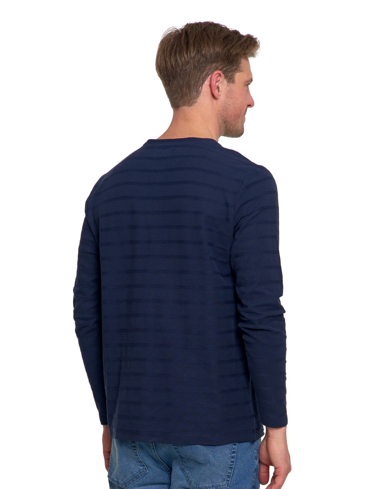 Koszulki, topy, koszule - Koszulka męska longsleeve bawełniany z guzikami GRANATOWY  - produkt moraj.pl 3