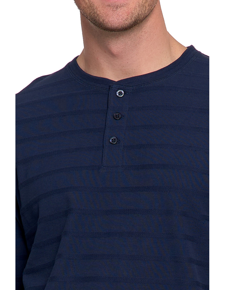 Koszulki, topy, koszule - Koszulka męska longsleeve bawełniany z guzikami GRANATOWY  - produkt moraj.pl 2