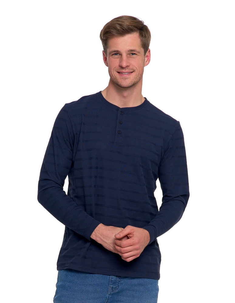 Koszulki, topy, koszule - Koszulka męska longsleeve bawełniany z guzikami GRANATOWY  - produkt moraj.pl 4