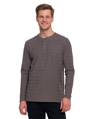 Koszulki, topy, koszule - Koszulka męska longsleeve bawełniany z guzikami SZARY - produkt 1