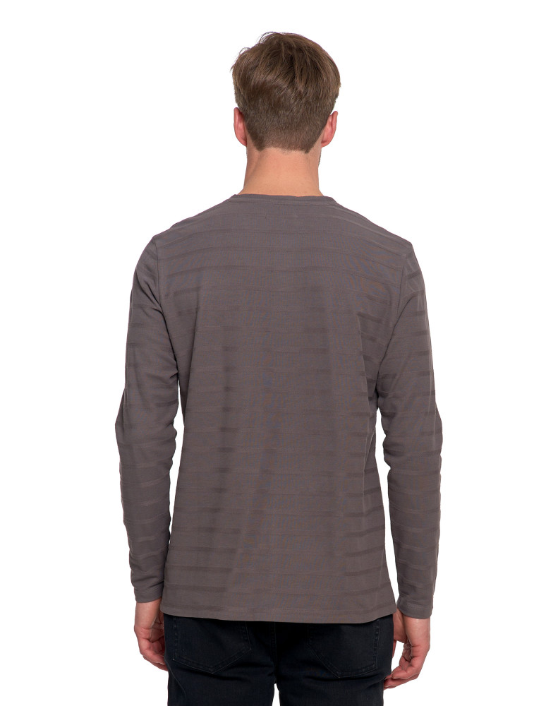 Koszulki, topy, koszule - Koszulka męska longsleeve bawełniany z guzikami SZARY  - produkt moraj.pl 4