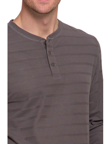 Koszulki, topy, koszule - Koszulka męska longsleeve bawełniany z guzikami SZARY - produkt 2