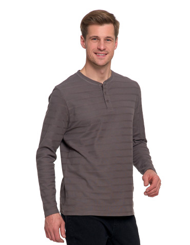 Koszulki, topy, koszule - Koszulka męska longsleeve bawełniany z guzikami SZARY - produkt 3