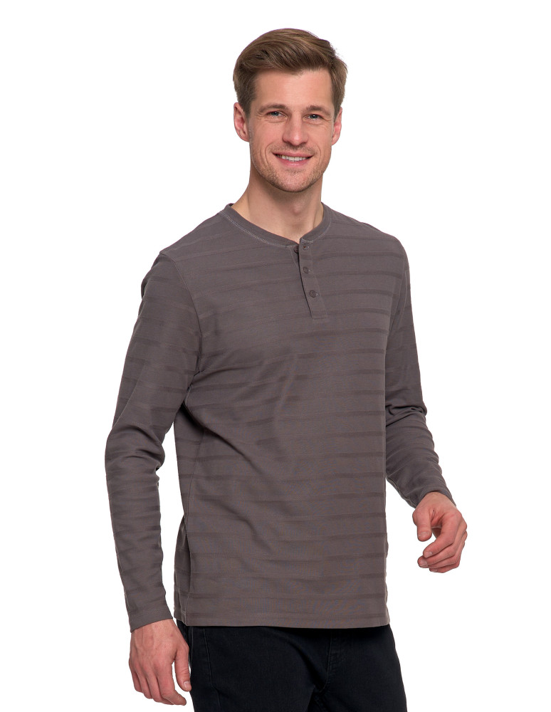 Koszulki, topy, koszule - Koszulka męska longsleeve bawełniany z guzikami SZARY  - produkt moraj.pl 3