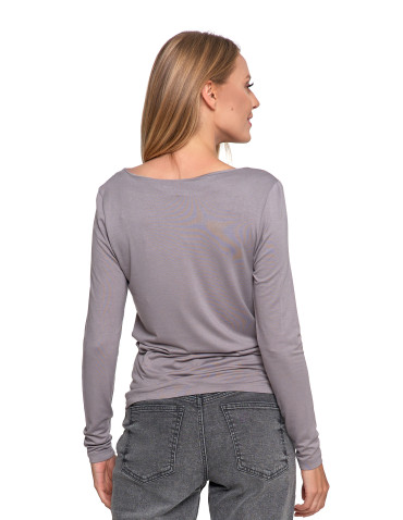 Bluzki i koszule - Bluzka damska z wiskozy z długim rękawem i dekoltem w łódkę SZARY - produkt 2