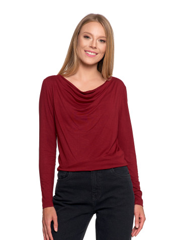 Bluzki i koszule - Bluzka damska z wiskozy z długim rękawem i dekoltem w łódkę CZERWONY - produkt 10