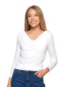 Bluzka damska z wiskozy z długim rękawem i dekoltem w łódkę BIAŁY