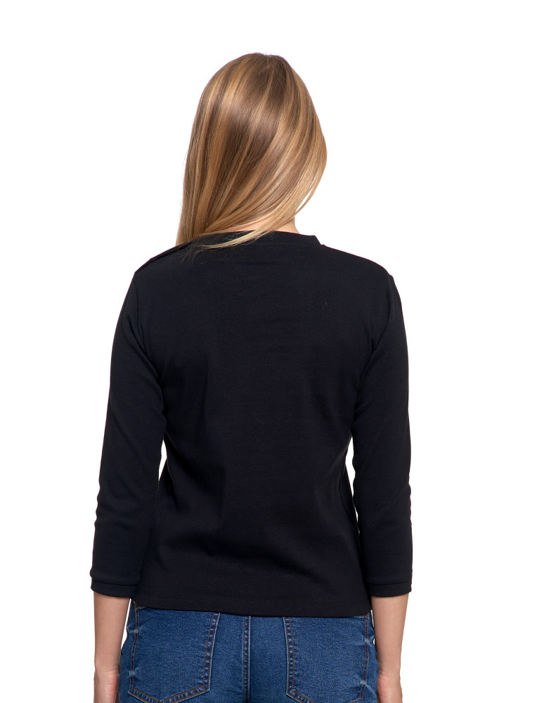 Bluzki i koszule - Bluzka damska bawełniana z rękawem 3/4 i guzikami CZARNY - produkt moraj.pl 5