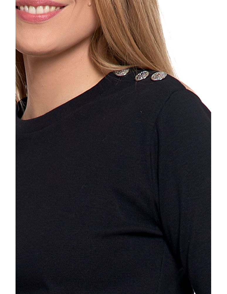 Bluzki i koszule - Bluzka damska bawełniana z rękawem 3/4 i guzikami CZARNY - produkt moraj.pl 3