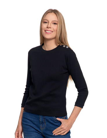 Bluzki i koszule - Bluzka damska bawełniana z rękawem 3/4 i guzikami CZARNY - produkt 12