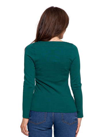 Swetry - Sweter damski z wiskozy cienki o dopasowanym kroju ZIELONY - produkt 4