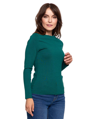 Swetry - Sweter damski z wiskozy cienki o dopasowanym kroju ZIELONY - produkt 2