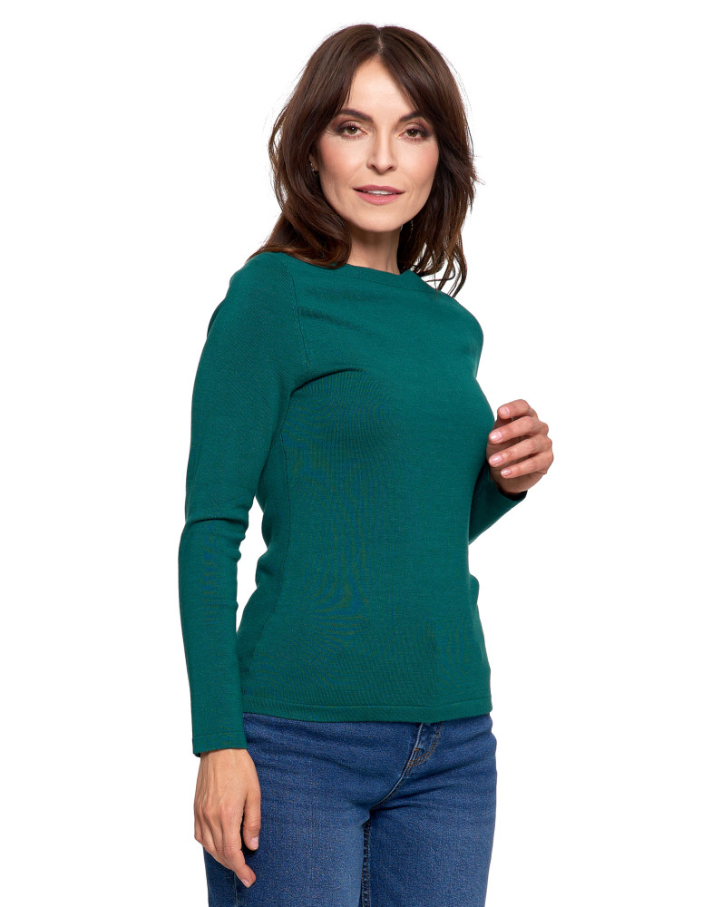 Swetry - Sweter damski z wiskozy cienki o dopasowanym kroju ZIELONY  - produkt moraj.pl 2