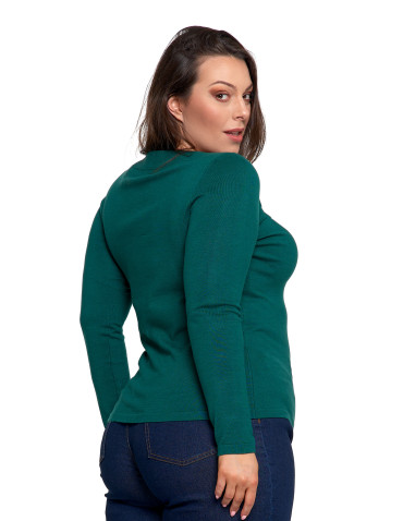 Swetry - Sweter damski z wiskozy cienki o dopasowanym kroju ZIELONY - produkt 11