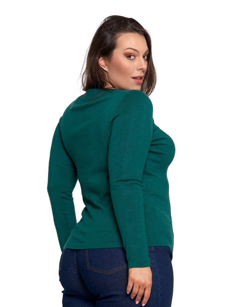 Swetry - Sweter damski z wiskozy cienki o dopasowanym kroju ZIELONY  - produkt moraj.pl 11