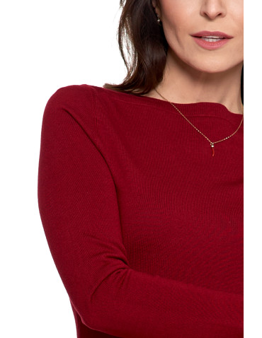 Swetry - Sweter damski z wiskozy cienki o dopasowanym kroju CZERWONY - produkt 3