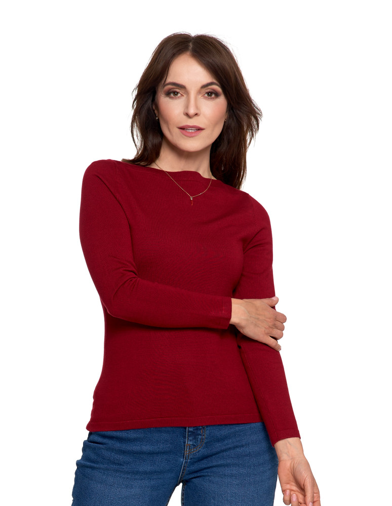 Swetry - Sweter damski z wiskozy cienki o dopasowanym kroju CZERWONY  - produkt moraj.pl 4