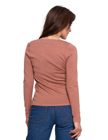 Sweter damski z wiskozy cienki o dopasowanym kroju - MOKKA - produkt 2