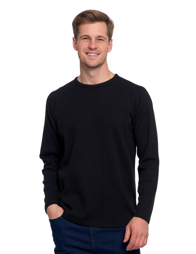 Koszulki, topy, koszule - Koszulka męska longsleeve ze strukturą i okrągłym CZARNY - produkt moraj.pl 1