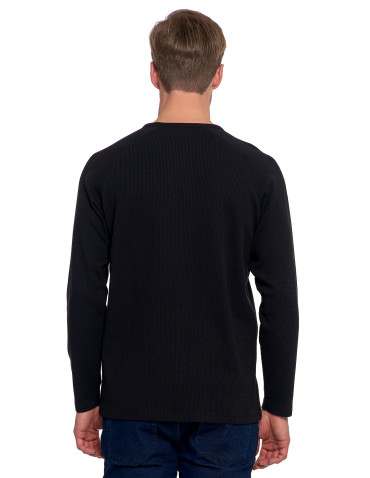 Koszulki, topy, koszule - Koszulka męska longsleeve ze strukturą i okrągłym CZARNY - produkt 3