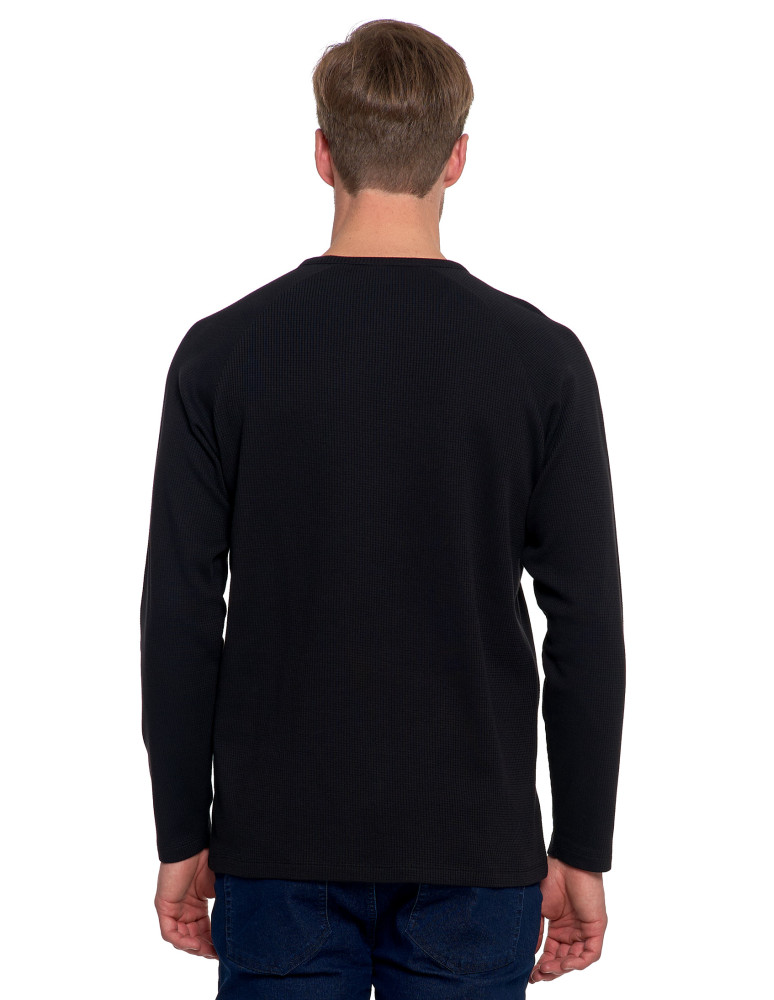 Koszulki, topy, koszule - Koszulka męska longsleeve ze strukturą i okrągłym CZARNY  - produkt moraj.pl 3