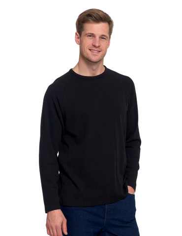 Koszulki, topy, koszule - Koszulka męska longsleeve ze strukturą i okrągłym CZARNY - produkt 4