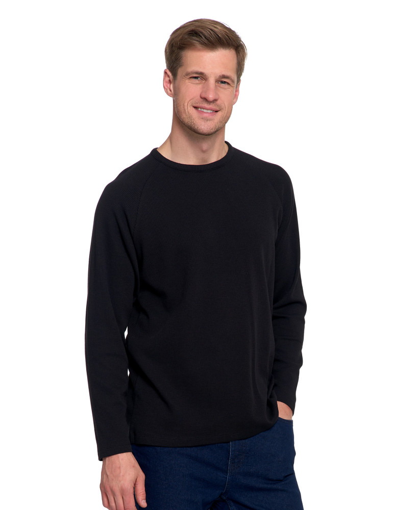 Koszulki, topy, koszule - Koszulka męska longsleeve ze strukturą i okrągłym CZARNY  - produkt moraj.pl 4