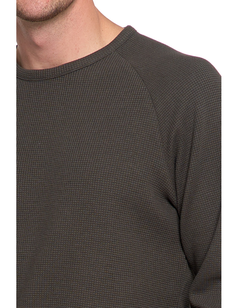 Koszulki, topy, koszule - Koszulka męska longsleeve ze strukturą i okrągłym KHAKI - produkt moraj.pl 2