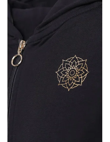 Bluza dresowa damska na zamek z kapturem luźna - CZARNY - produkt 2
